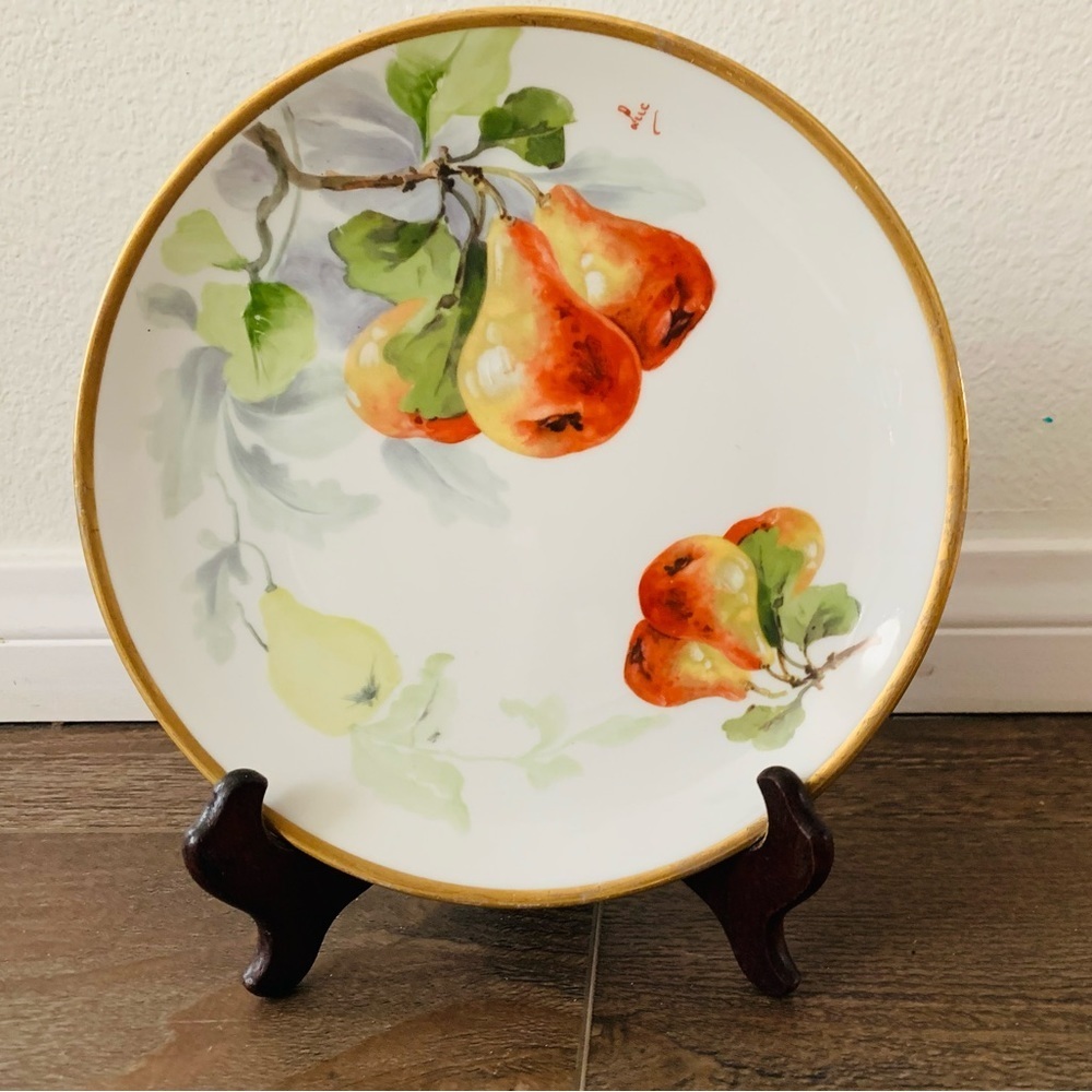 ANTIQUE LIMOGES LANTERNIER
HAND PAINTED PEARS PLATE,...